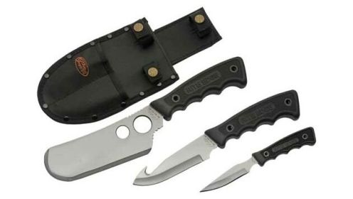 SZCO RITE EDGE 3PC SKINNING SET W/BLACK RUBBER HNDL/SHEATH