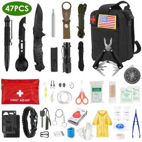 47Pcs Emergency Survival Kit Survival EDC Gear Equipment Tool First Aid Supplies Kit Tools With Pouch For Hiking Hunting Disaster Camping Adventu