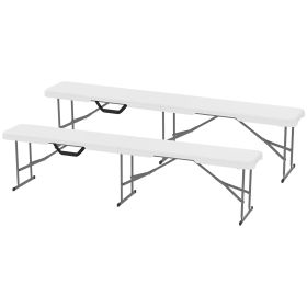 Outsunny 2 Pack 6 ft Portable Foldable Bench Seats, Plastic Folding Benches with Carrying Handle for Camping, White