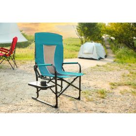 Heavy Duty Folding Camping Chair With Extra Large Portable Side Table And Pocket For Beach, Fishing, Travel, Picnic, And Lawn Gray (Color: Blue)