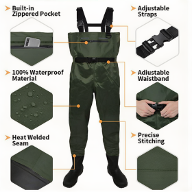 Fishing Waders For Men & Women, Waterproof 2-Ply Nylon PVC Chest Wader With Boots For Outdoor (Option: M9W11)